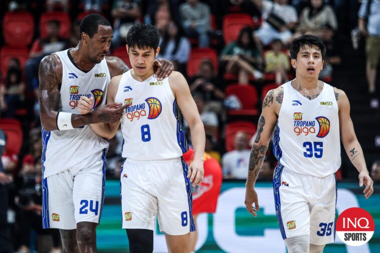 TNT Tropang Giga's Rondae Hollis-Jefferson, Calvin Oftana and Kim Aurin during the PBA Commissioner's Cup semifinals against TNT Tropang Giga.